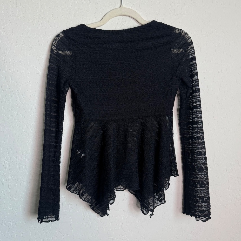 Frankee & Skylarr Black Lace Ruched Sweetheart Handkerchief Hem Top Whimsigoth - Picture 7 of 7